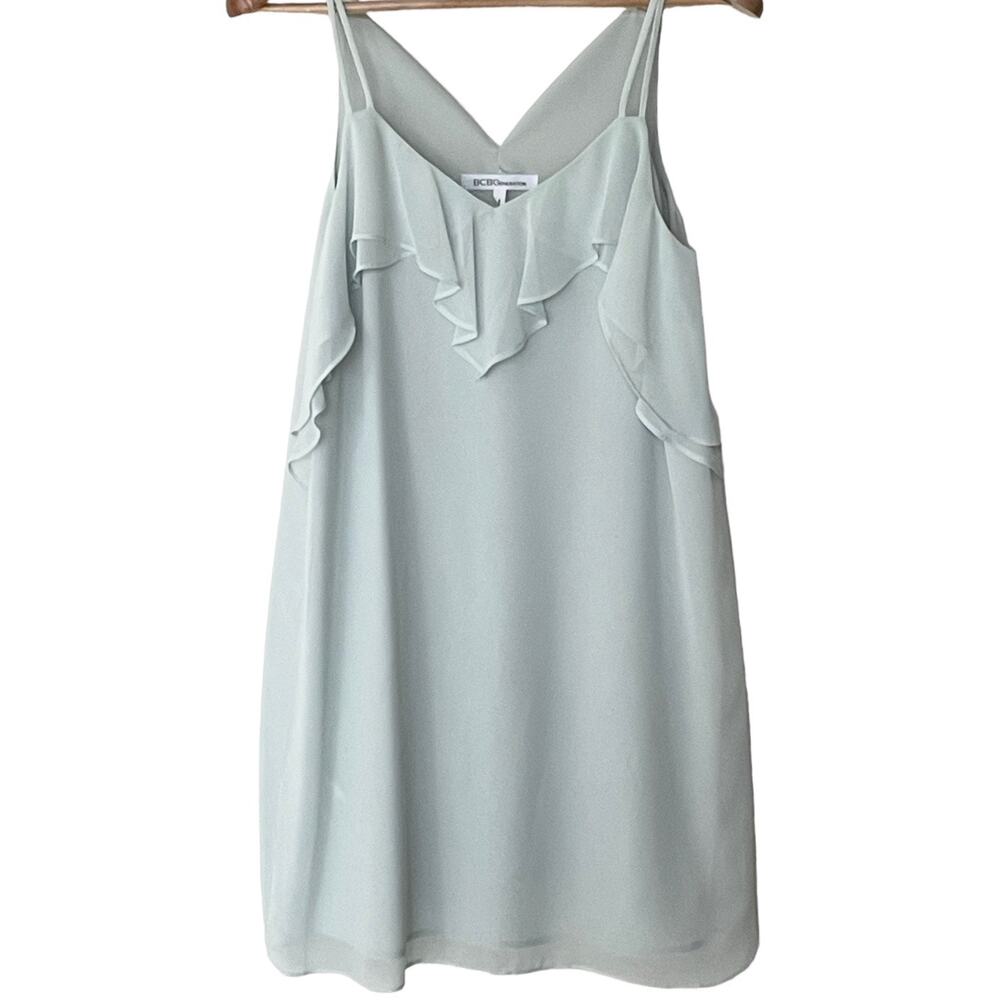 Bcbgeneration Ruffled Mini Dress Green Size Medium - Picture 3 of 8